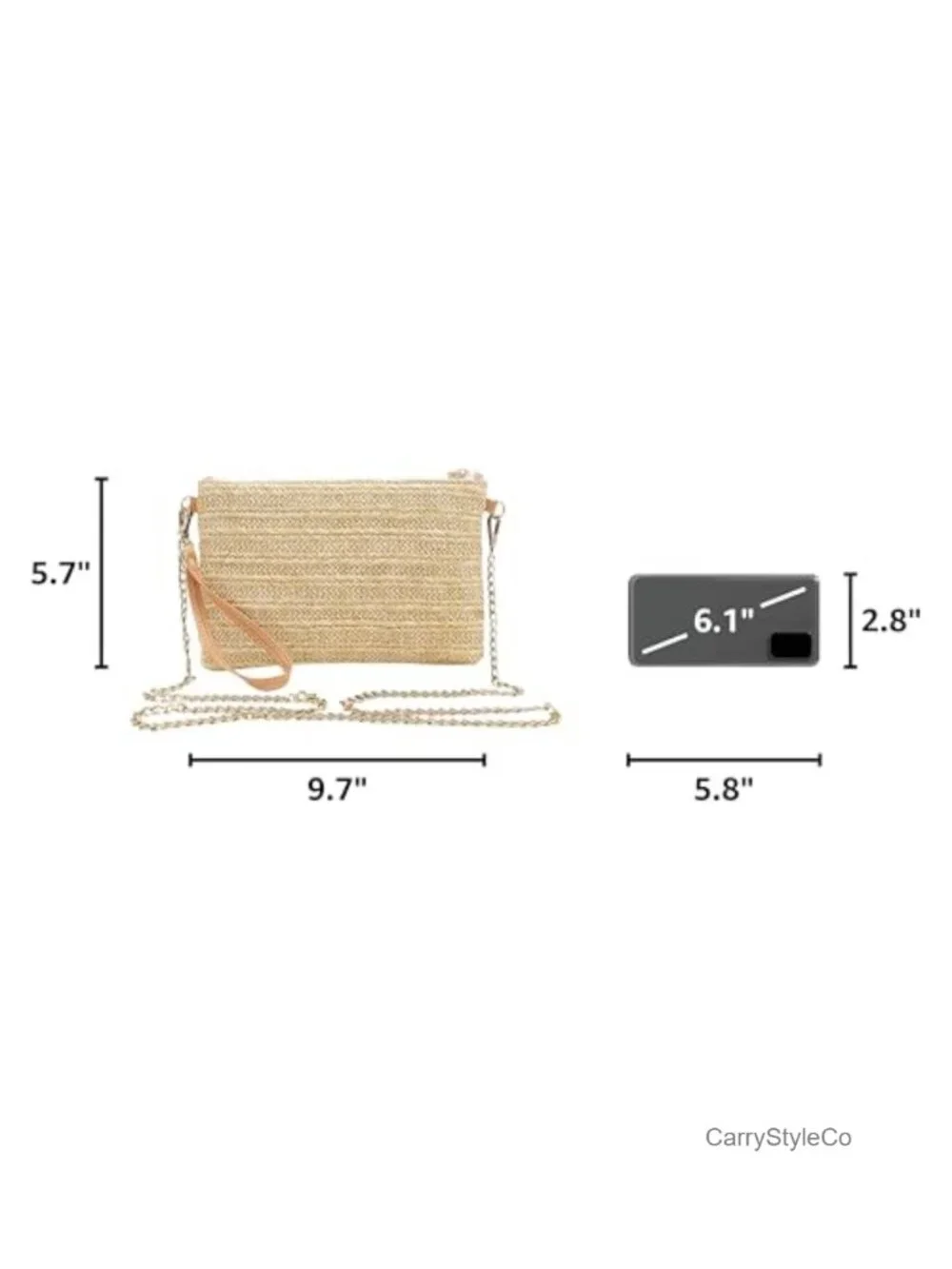 Straw Wristlet Crossbody Bag with Detachable Chain Strap